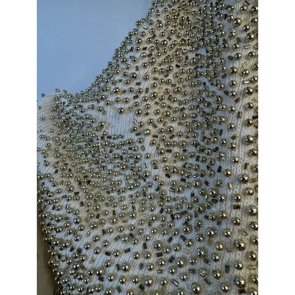 Vintage 80s Bonnie Boerer Heavy Gold Beaded Cowl Neckline Sweater Loose Beads - Picture 5 of 11